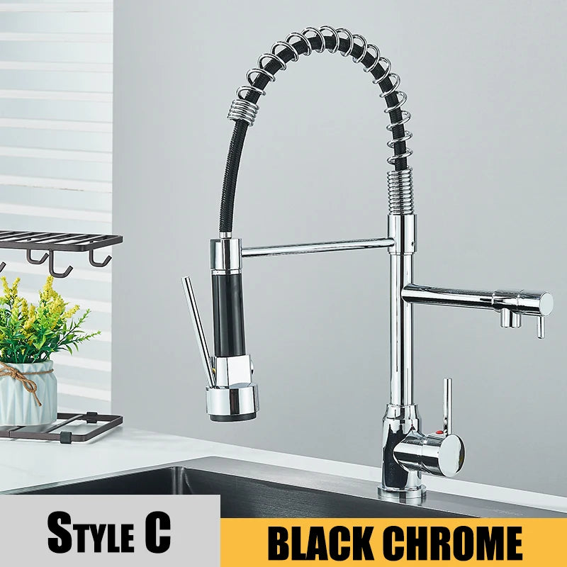 Black Kitchen Sink Faucet Pull Down Hot and Cold Water Mixer Dual Mode Tap 360 Degree Rotation Flexible Deck Mounted