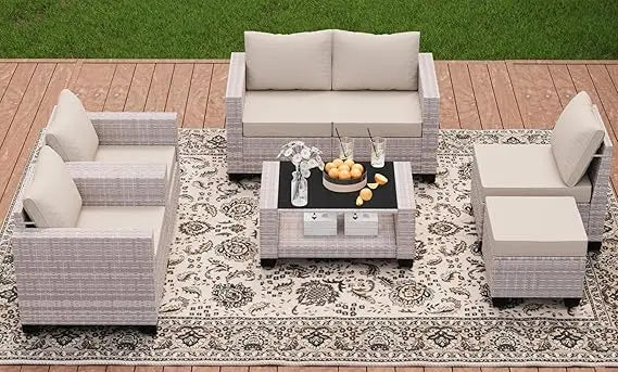 7 Pieces Outdoor Patio Furniture Set Rattan Sectional Sofa