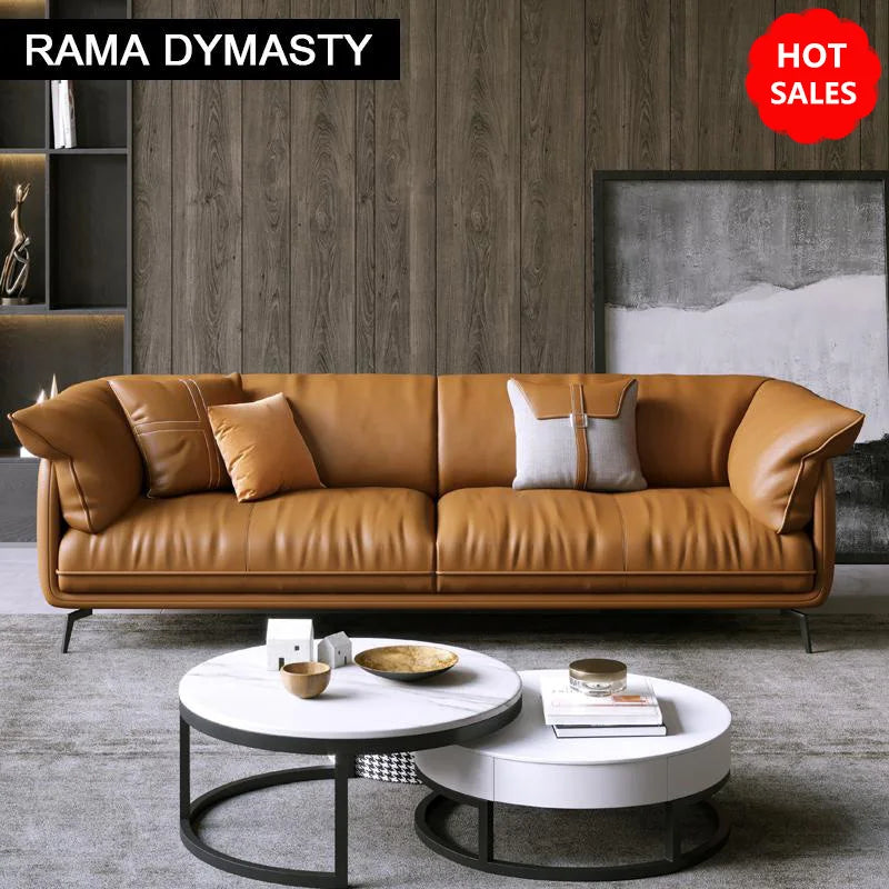 Rama Dymasty Modern Real Leather Corner Sofa Set