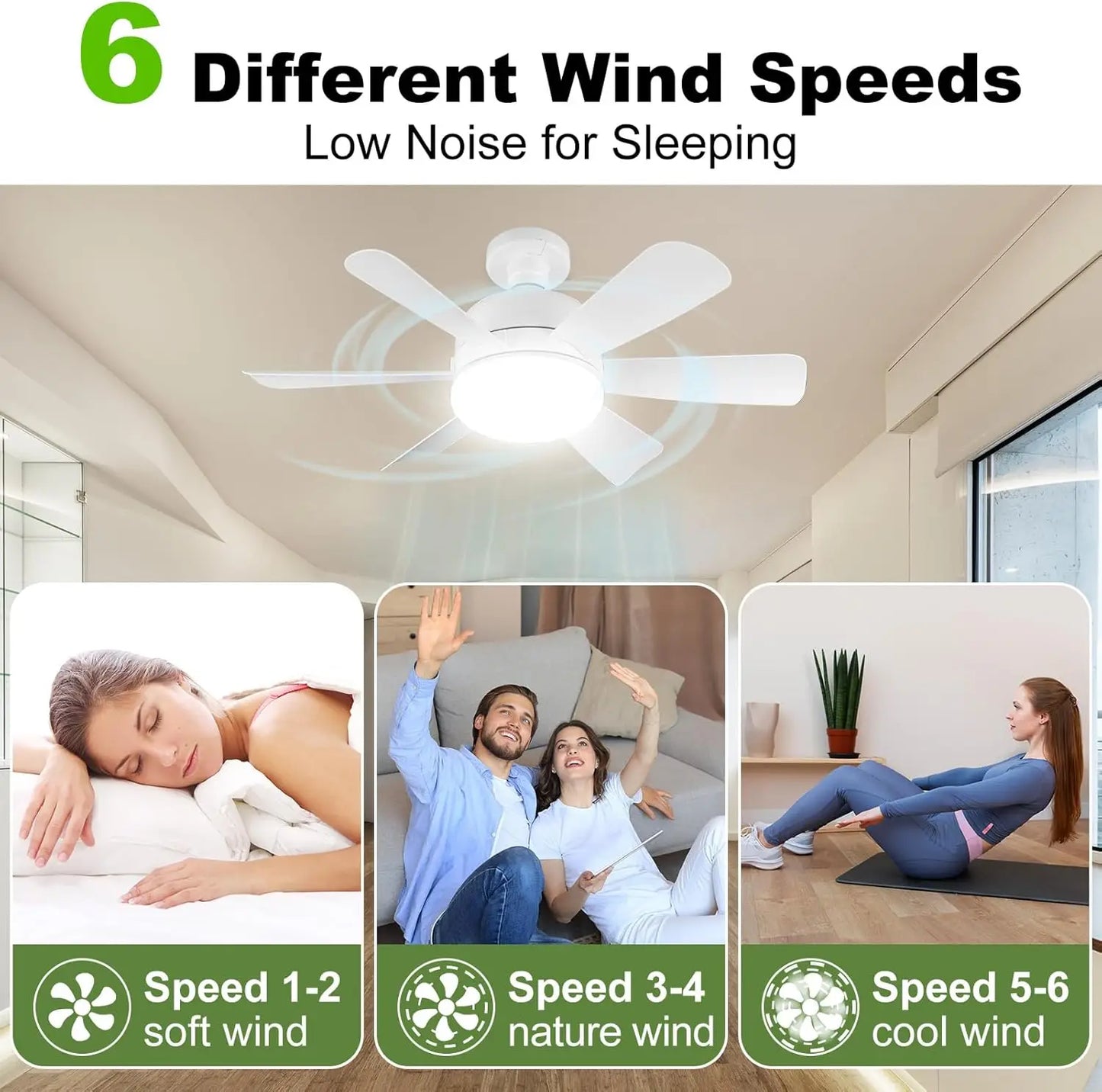 Socket LED Ceiling Fan Light E26 Remote Dimmable Three Color Speed Change Ideal for Living Room Study Household Use