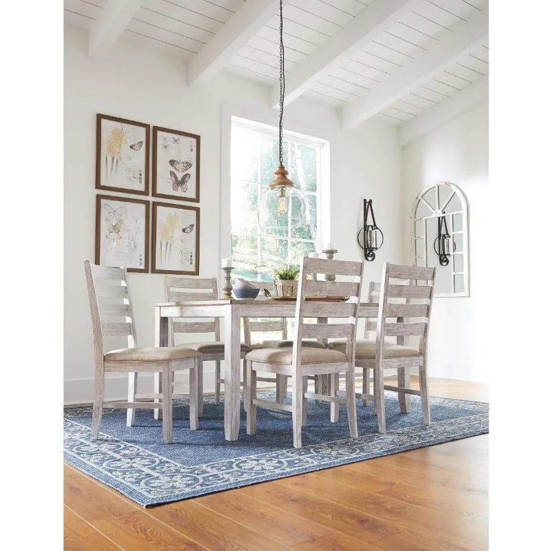 Signature Design By Ashley Skempton Cottage Dining Room Table Set With Six Upholstered Chairs Whitewash