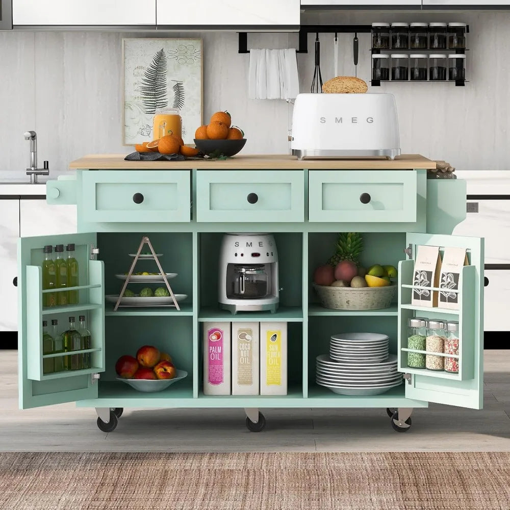 DAFIFY Kitchen Island Cart With Wood Drop Leaf Top Storage