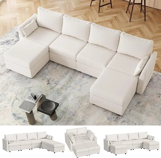 110.24 Inch Modular Combination Sofa With Storage Space Memory Foam Convertible U Shaped Sofa