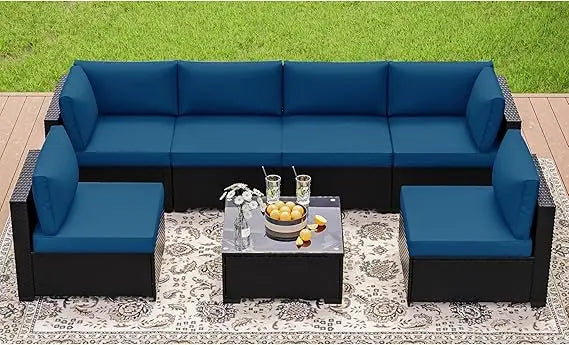 7 Pieces Outdoor Patio Furniture Set Rattan Sectional Sofa