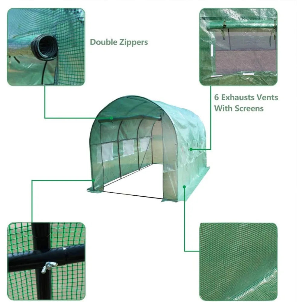 Greenhouse Outdoor Plant Gardening Hot Greenhouse 12' X 7' X 7' Portable Greenhouse Large Walk-in Green Garden Hot House with Ro