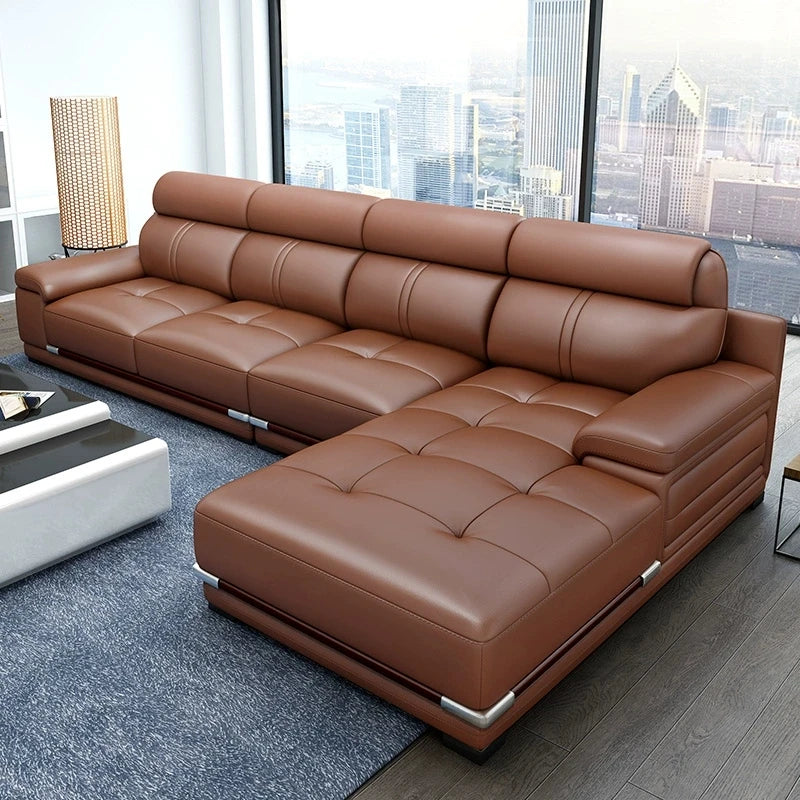 MANBAS Modern Luxury L-Shaped Leather Sofa Set