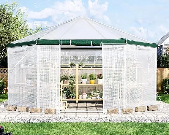 Door Style Hexagonal Walk In Greenhouse Outdoor Heavy Duty