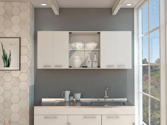 Superior 150 Wall Cabinet With Glass Four Interior Shelves Two Double Doors White