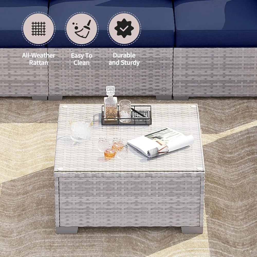 7 Pieces Outdoor Patio Furniture Set Rattan Sectional Sofa