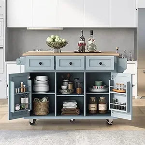 Mint Kitchen Island Cart Wood Drop Leaf Top And Drawers
