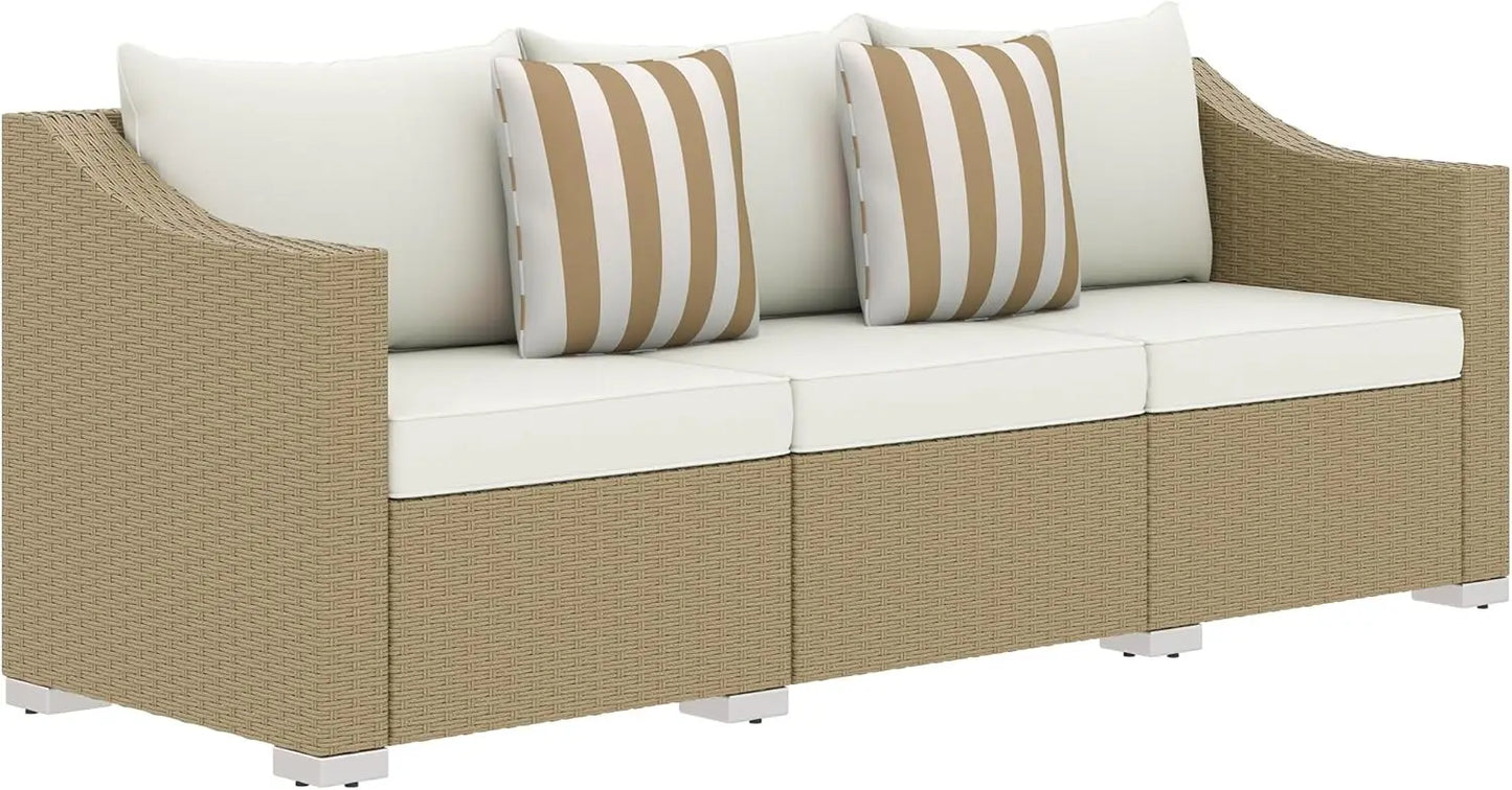 Angduo 3 Seater Wicker Patio Sofa With Cushions