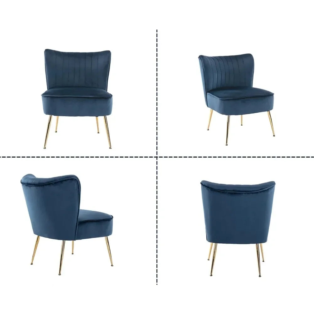 Velvet Accent Chairs Set of 2 Upholstered Side Chairs Mid Century Modern Slipper Chairs with Golden Legs