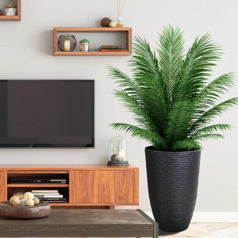 KOL 2 Pack 21 Inch Tall Plastic Planter Large Round Tapered Plant Pots Black Imitation Stone Finish