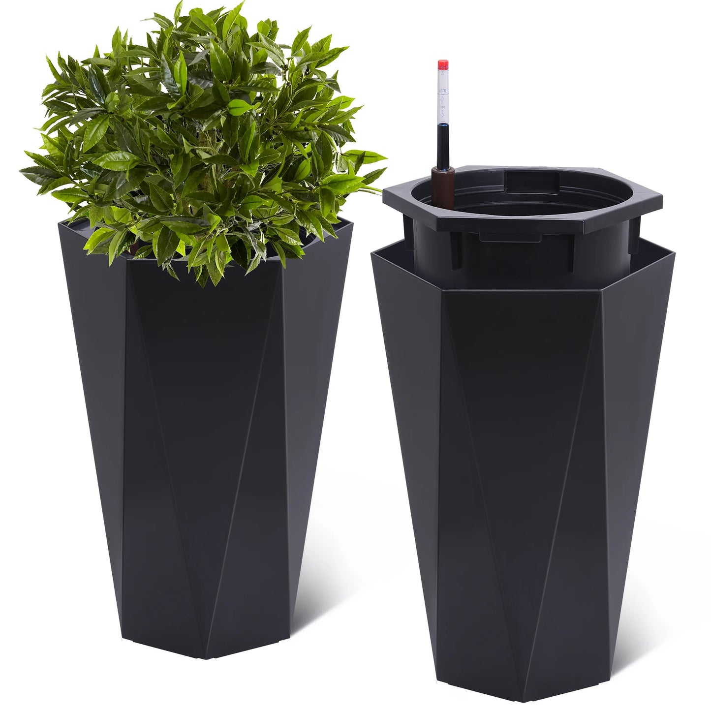 23 Inch Tall Planters Set of 2 Outdoor Indoor Planter Pots with Drainage Holes and Water Level