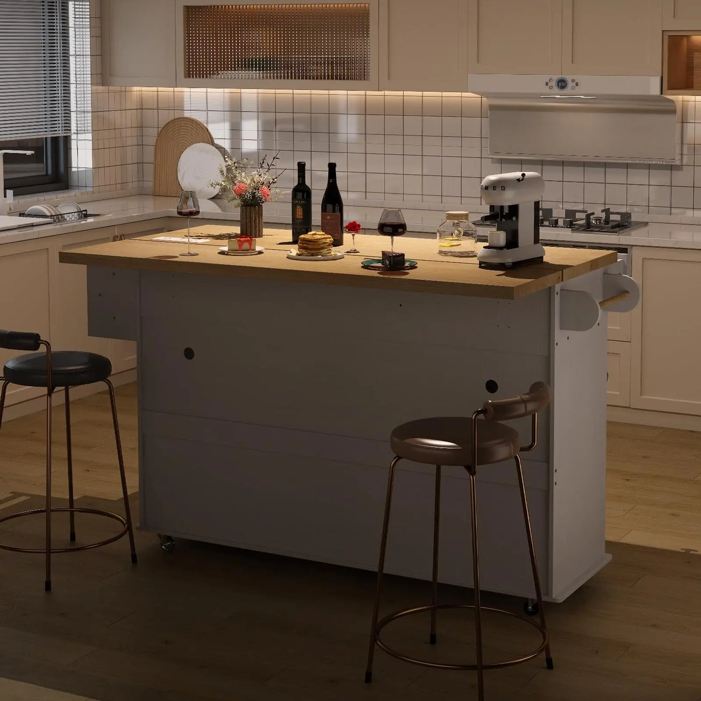 Onbrill Mobile Kitchen Island Trolley with Power Outlet