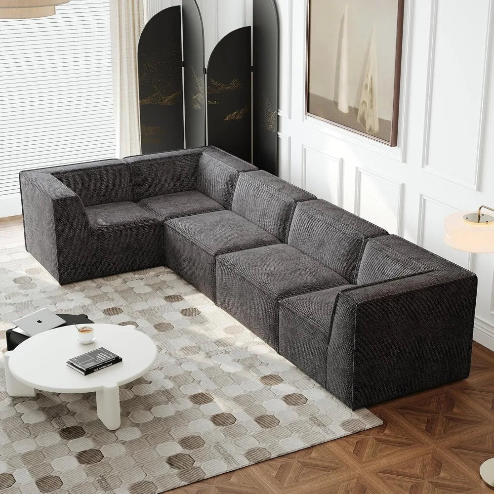 Oversized Sectional Couch L Shaped Modern Comfy Chenille Fabric Floor Foam Compression Modular Sofa Couch and Loveseat