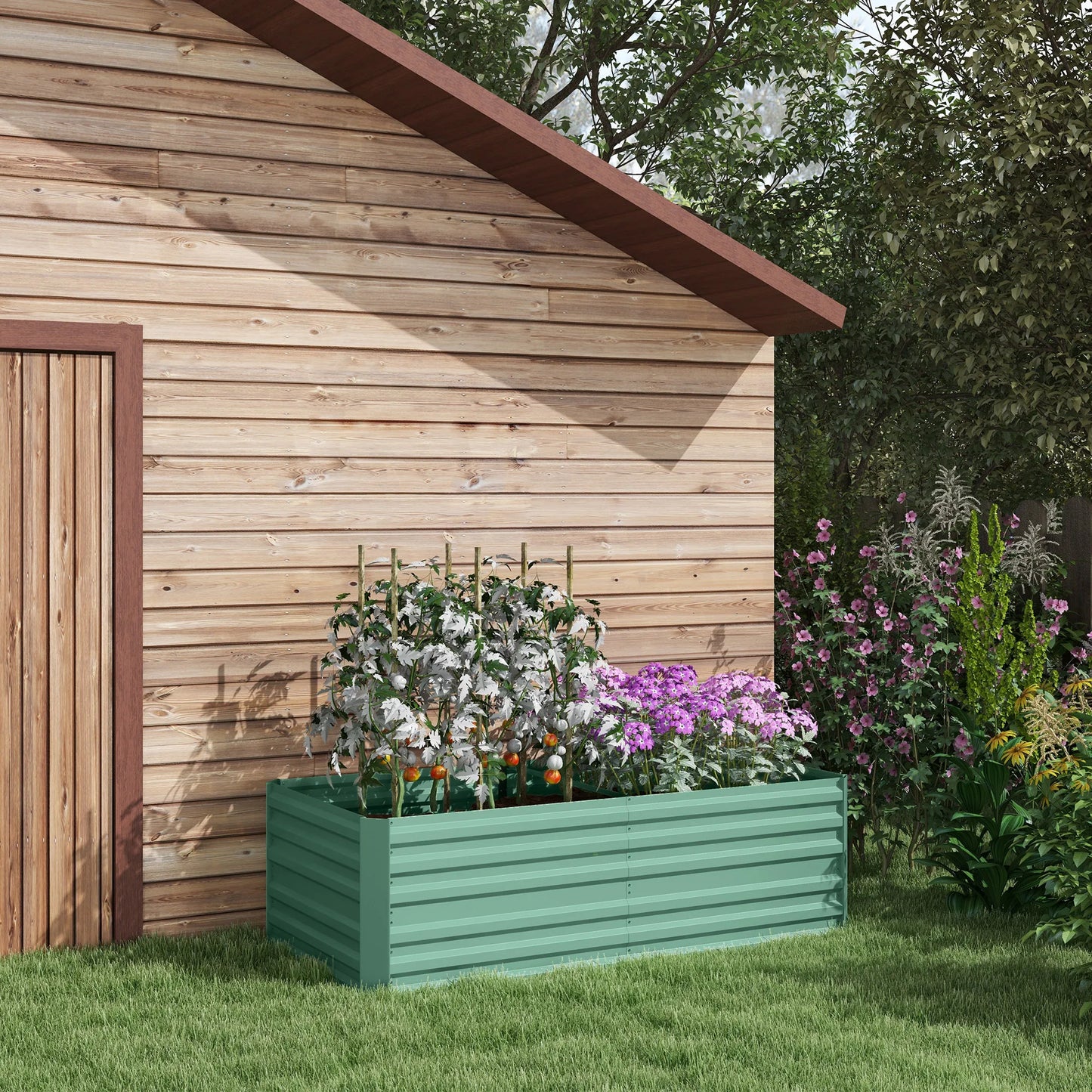 Outsunny Galvanized Raised Garden Bed Kit with Bars