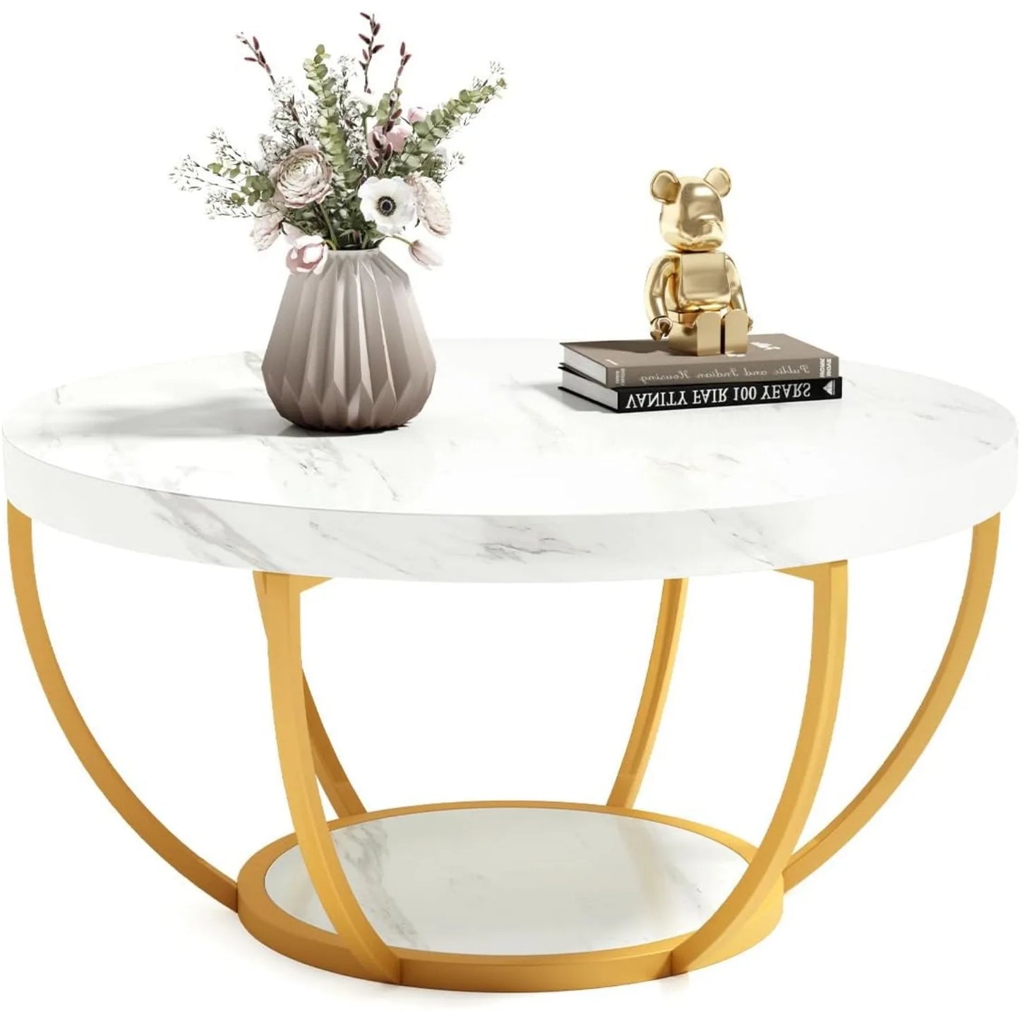 Little Tree Marble Coffee Table with Golden Metal Legs