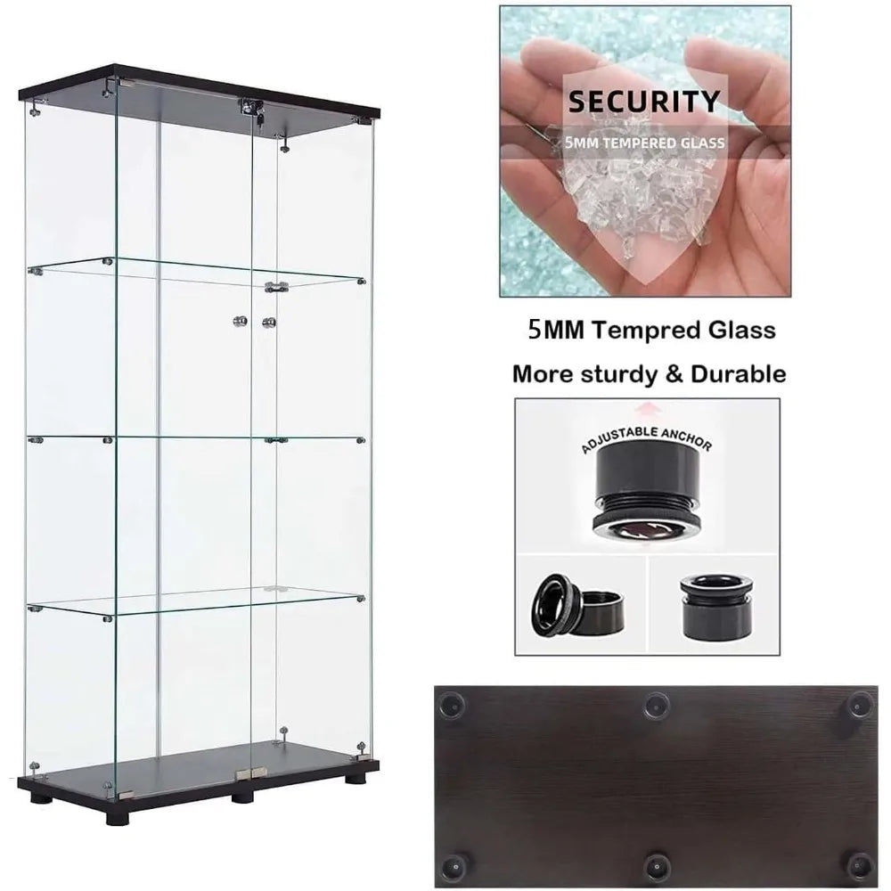 Glass Display Cabinet 4 Shelf Double Door