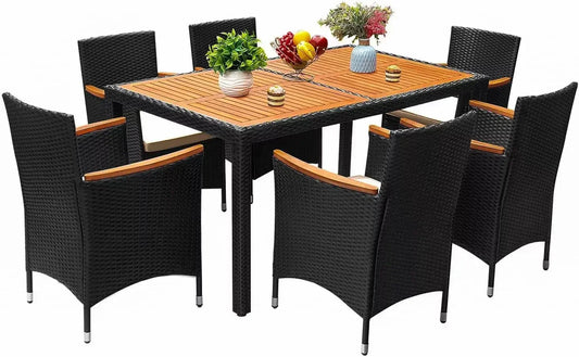 XMSJ 7 Piece Acacia Wood Patio Dining Set