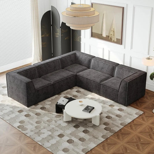 Oversized Sectional Couch L Shaped Modern Comfy Chenille Fabric Floor Foam Compression Modular Sofa Couch and Loveseat