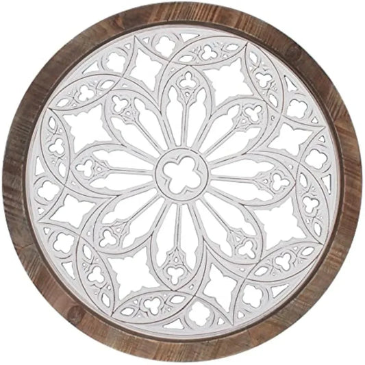 XMSJH Vintage Round Wall Decor With Frame Wood Grille