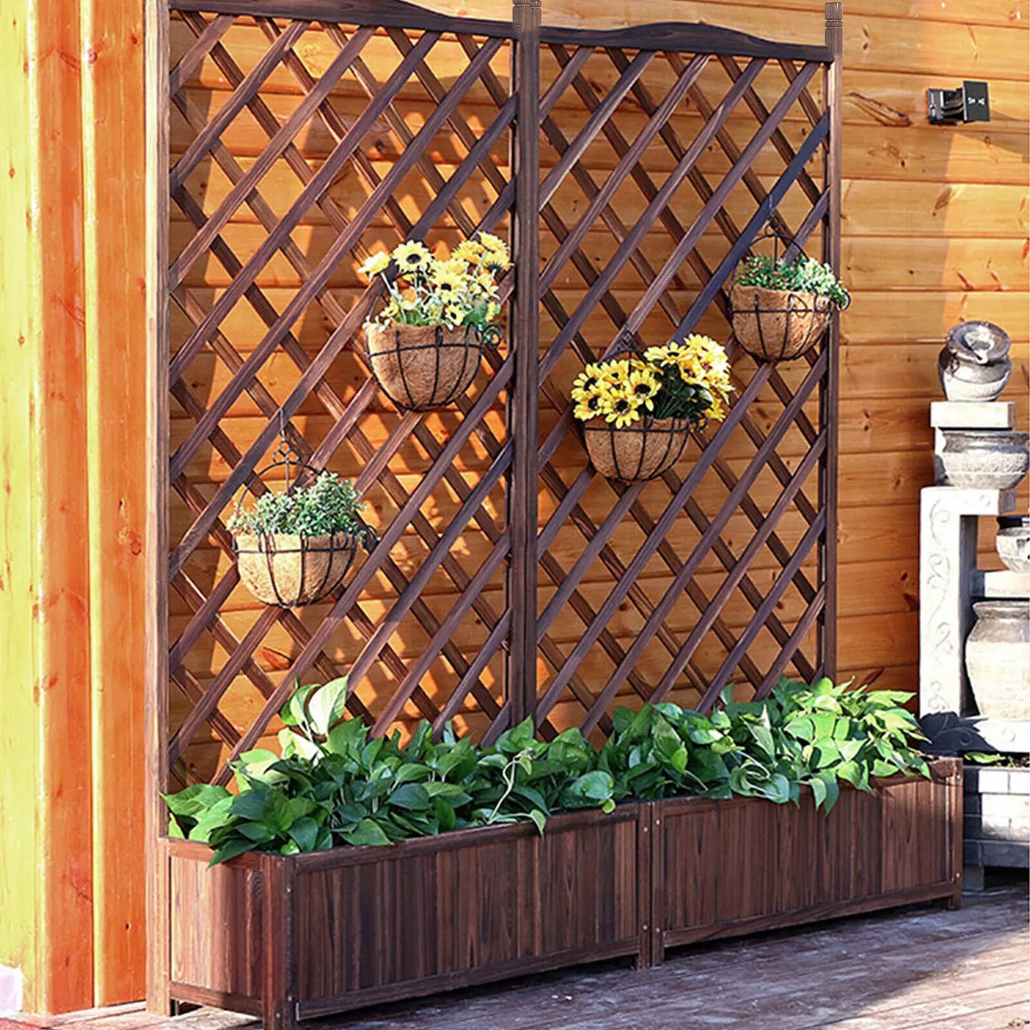 Large Raised Garden Bed Wooden Planter Box with Trellis