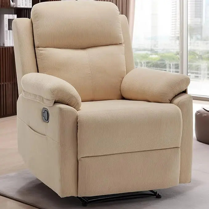 Recliner Chair for Adults Small Recliner Chair for Small Spaces Upholstered Manual Recliner with Side Pockets Corduroy Fabric