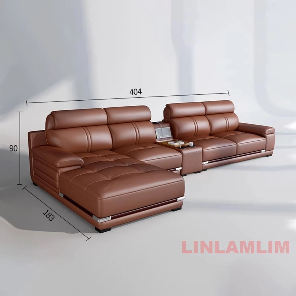 MANBAS Modern Luxury L-Shaped Leather Sofa Set