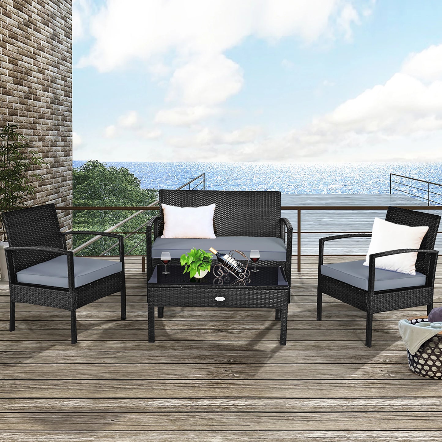 HOMASIS 4pcs Outdoor Patio Rattan Wicker Sofa Set