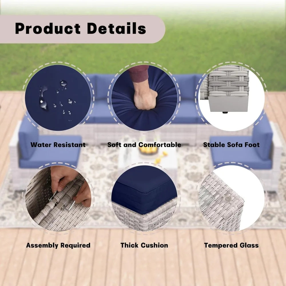 7 Pieces Outdoor Patio Furniture Set Rattan Sectional Sofa