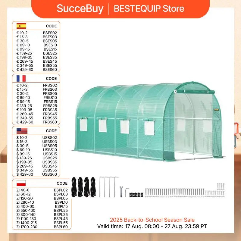 VEVOR Walk In Tunnel Greenhouse With Galvanized Frame