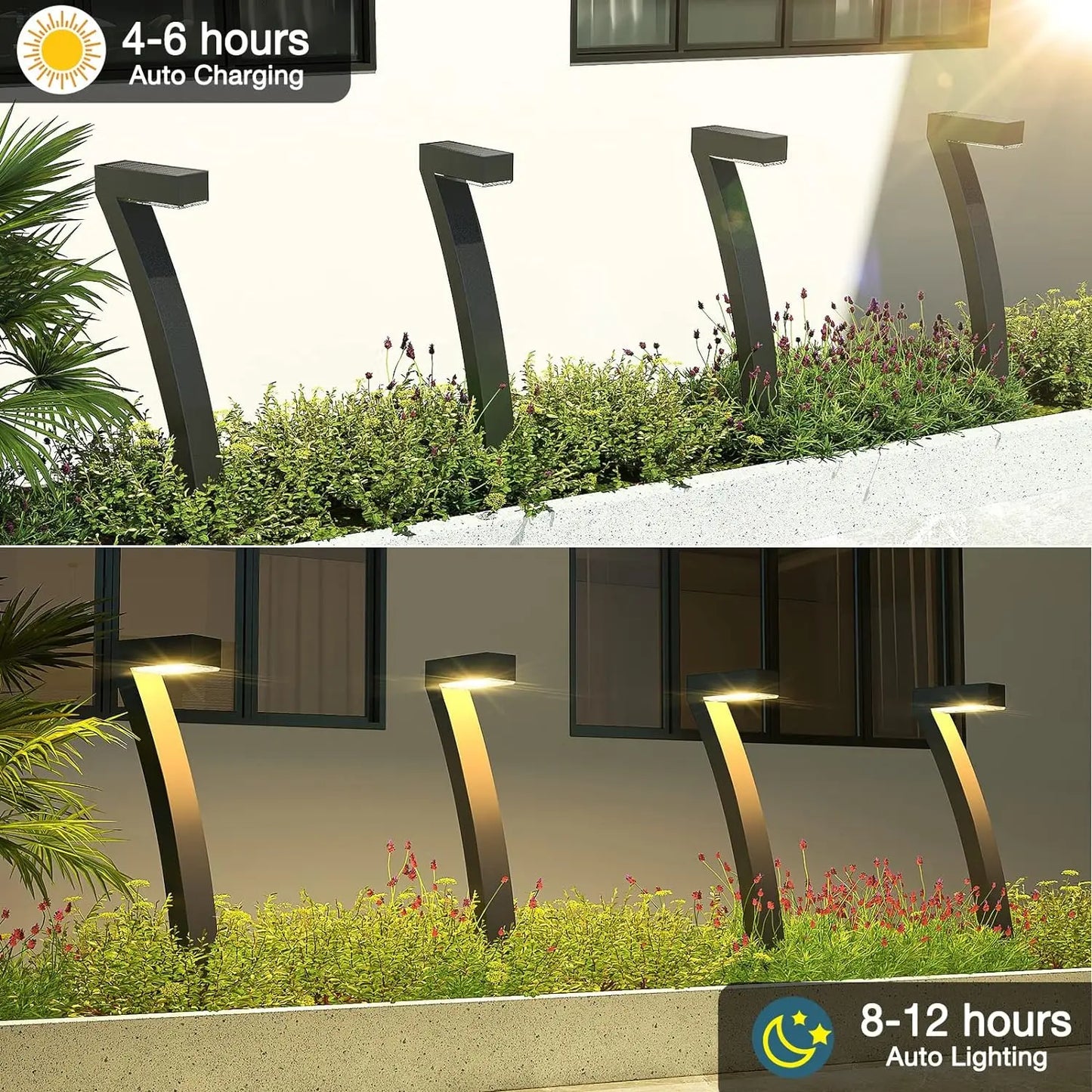 6 Pack Bright Solar Outdoor Lights Pathway 12 Hours Solar Garden Lights Auto On Off for Outside Landscape Path Yard Walkway