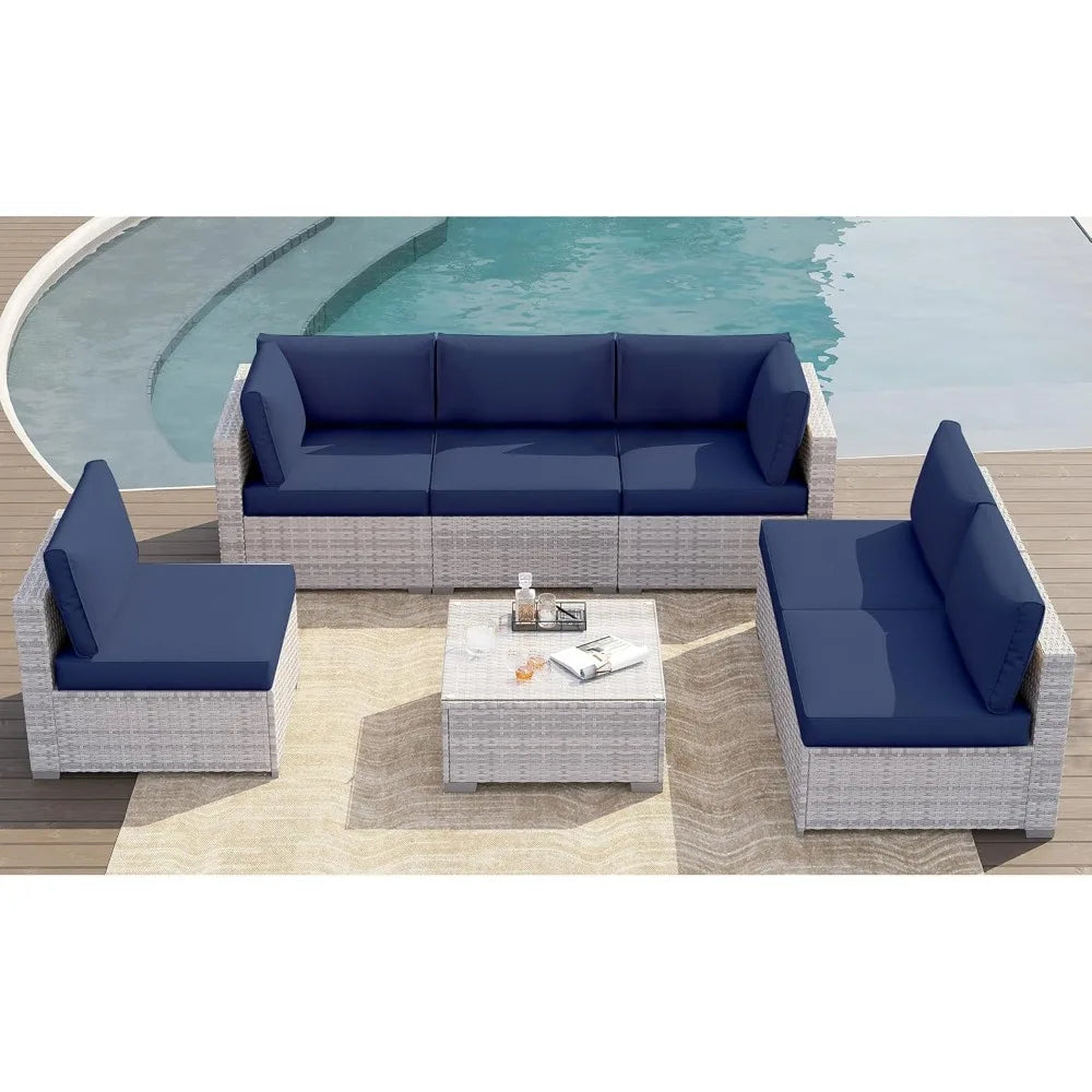 7 Pieces Outdoor Patio Furniture Set Rattan Sectional Sofa