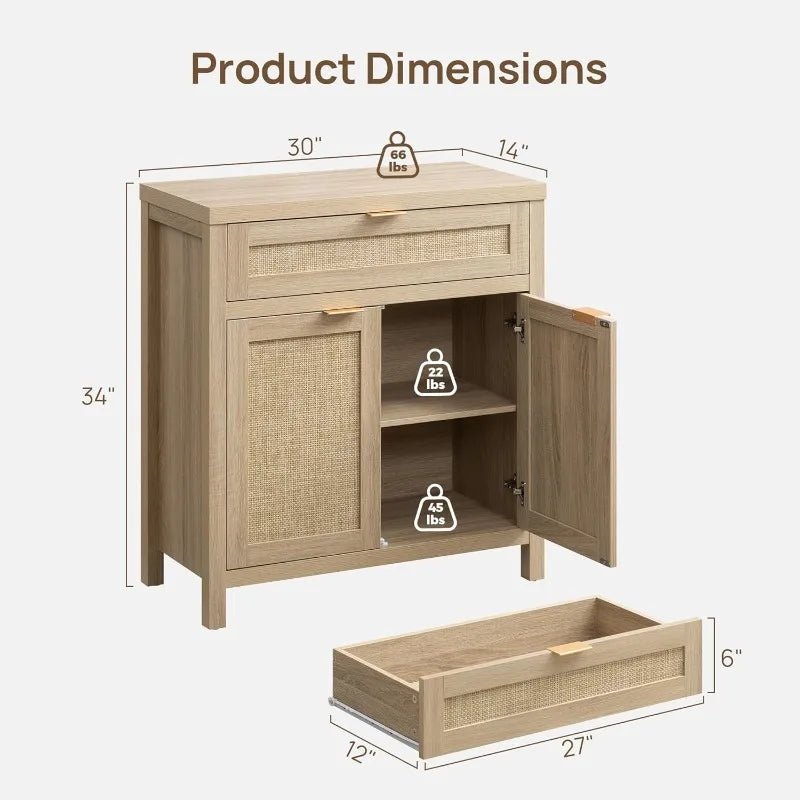 Boho Rattan Accent Sideboard Storage Cabinet