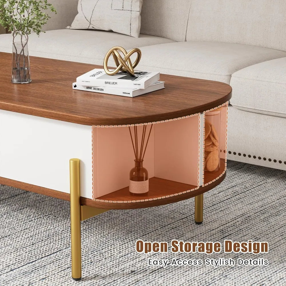 48 Inch Oval Lift Top Coffee Table With Storage Metal Legs