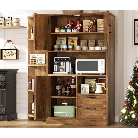 Farmhouse Kitchen Pantry Storage Cabinet with Microwave Shelf