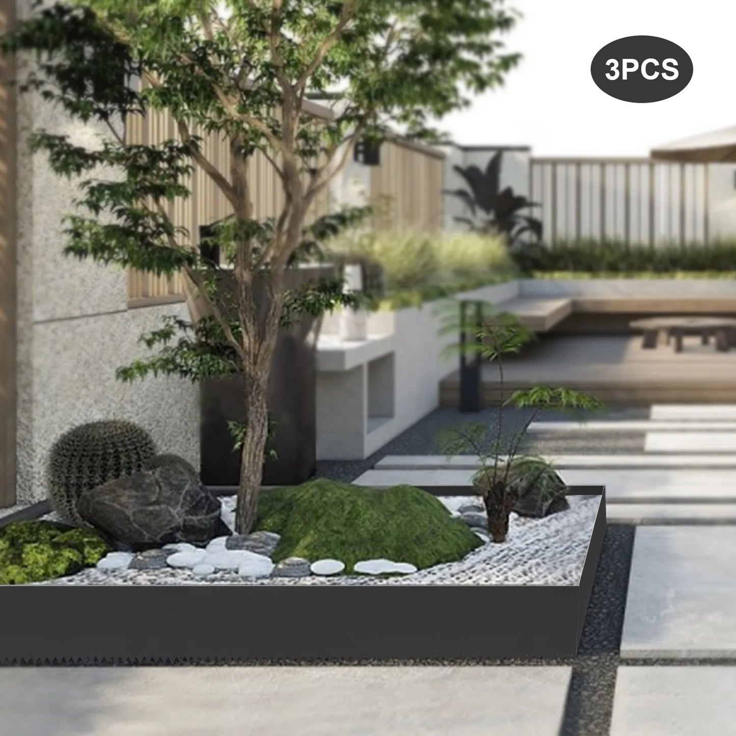 3 Pieces 40 Inch by 8 Inch Steel Landscape Edging Black EcoBorder Garden Backyard Lawn Barrier