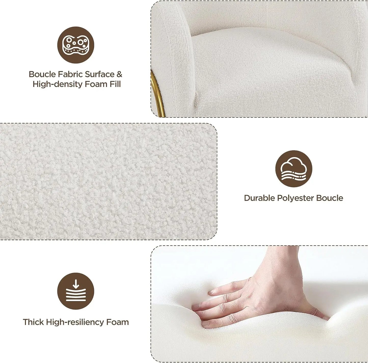 Set of 2 Armchair Set Side Chairs Boucle Fabric Vanity Chairs with Gold Legs for Living Room Bedroom Reading Nook