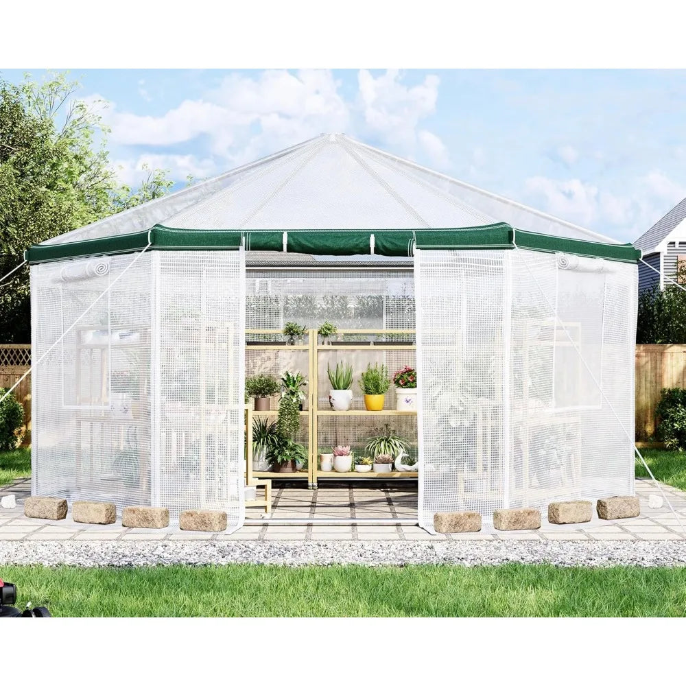 Door Style Hexagonal Walk In Greenhouse Outdoor Heavy Duty