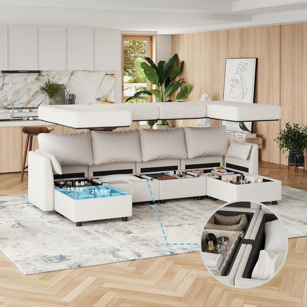 110.24 Inch Modular Combination Sofa With Storage Space Memory Foam Convertible U Shaped Sofa