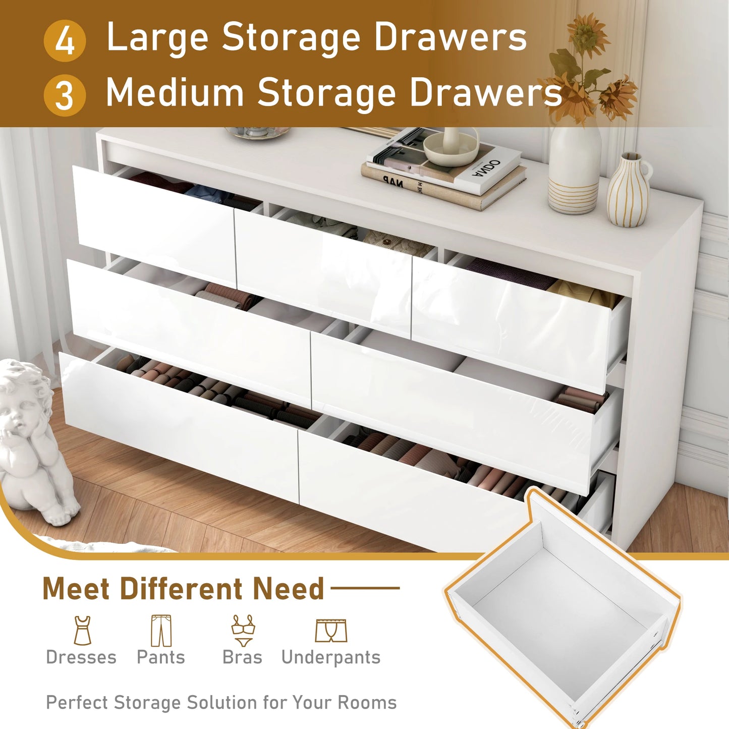 QiaoShiRen 7 Drawer Modern Dresser for Bedroom