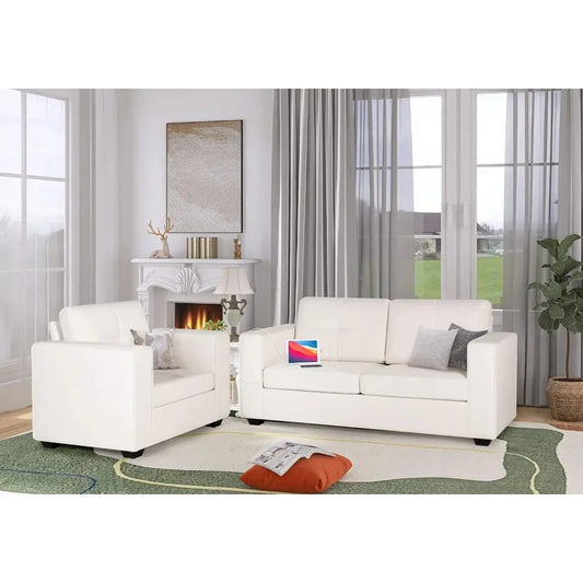 Modern Sectional Sofa Set 2 Piece Tufted Mid Century Loveseat Couch with USB Charging Ports Dark Grey