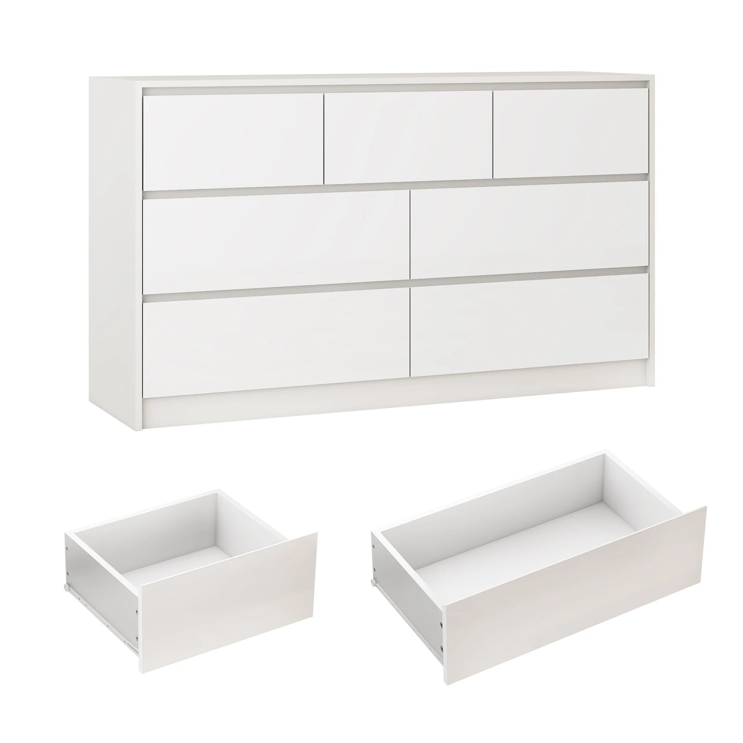 7 Drawer Dresser for Bedroom 55 Inch Modern High Gloss White and Black Wood Chest of Drawers