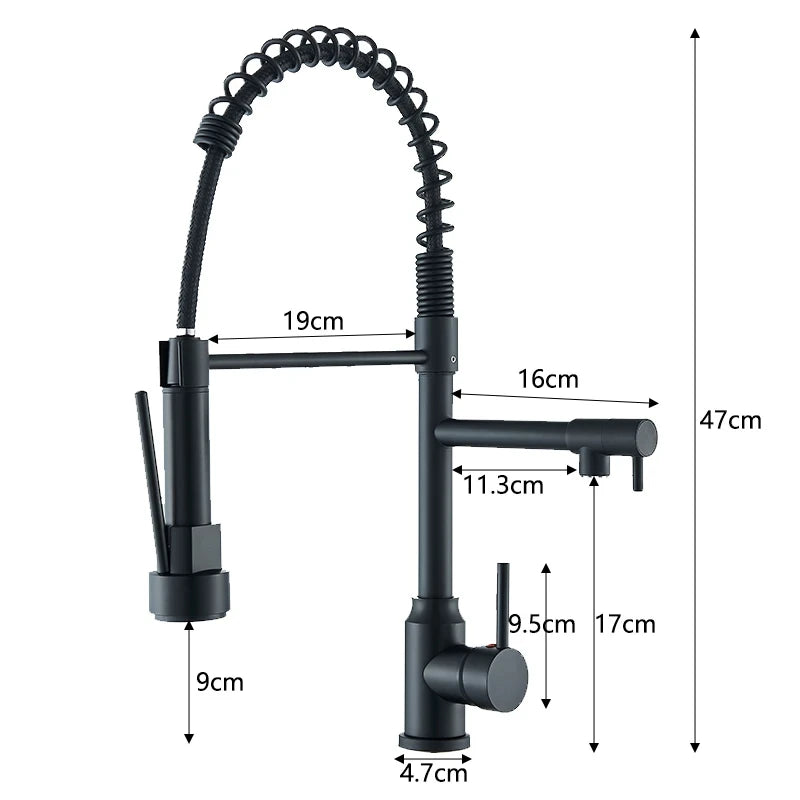 Black Kitchen Sink Faucet Pull Down Hot and Cold Water Mixer Dual Mode Tap 360 Degree Rotation Flexible Deck Mounted