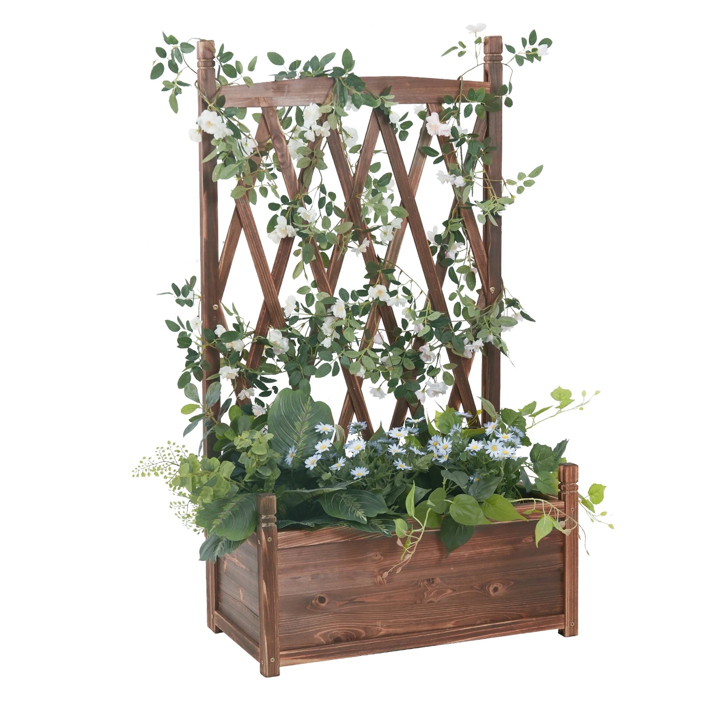 Large Raised Wooden Planter Box with Trellis