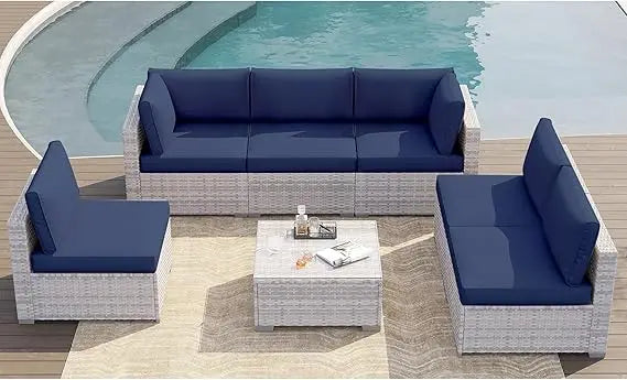 7 Pieces Outdoor Patio Furniture Set Rattan Sectional Sofa