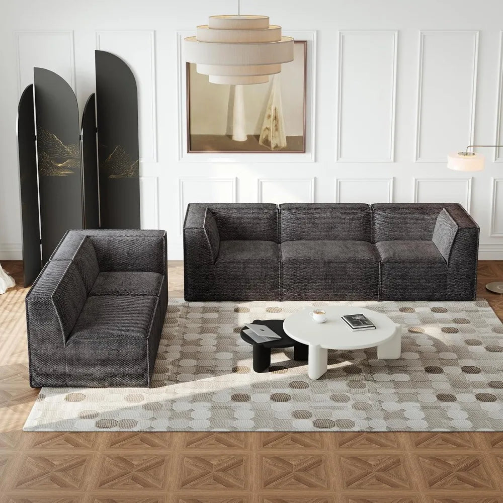 Oversized Sectional Couch L Shaped Modern Comfy Chenille Fabric Floor Foam Compression Modular Sofa Couch and Loveseat