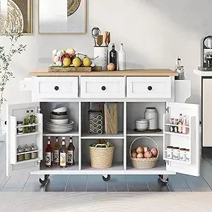 Kitchen Island Cart With Wood Drop Leaf Top 3 Drawers