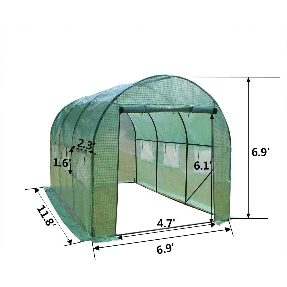 Greenhouse Outdoor Plant Gardening Hot Greenhouse 12' X 7' X 7' Portable Greenhouse Large Walk-in Green Garden Hot House with Ro